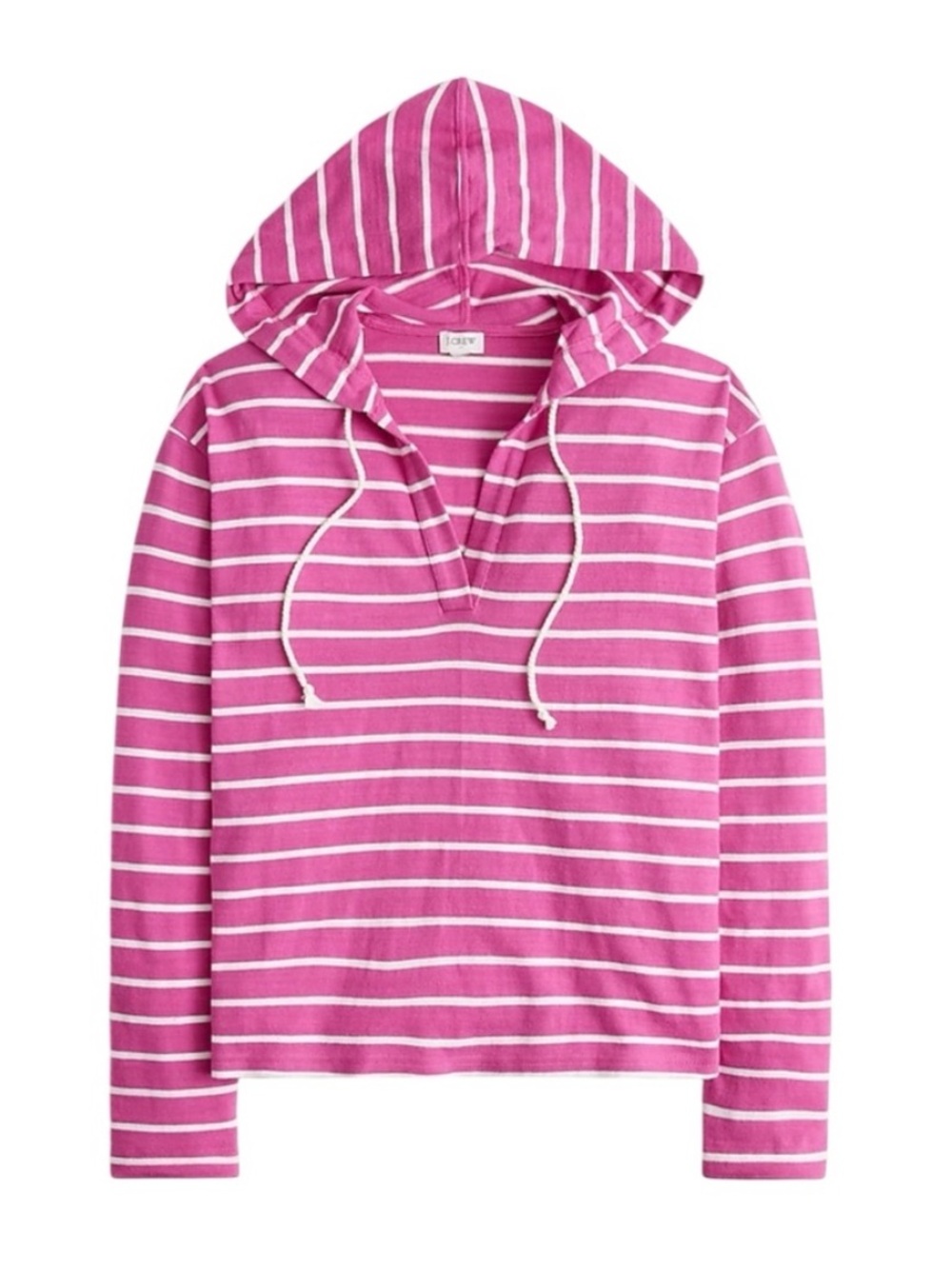 J. Crew Pink & White Striped V-Neck Pullover Cotton Hoodie XL XLarge NWT